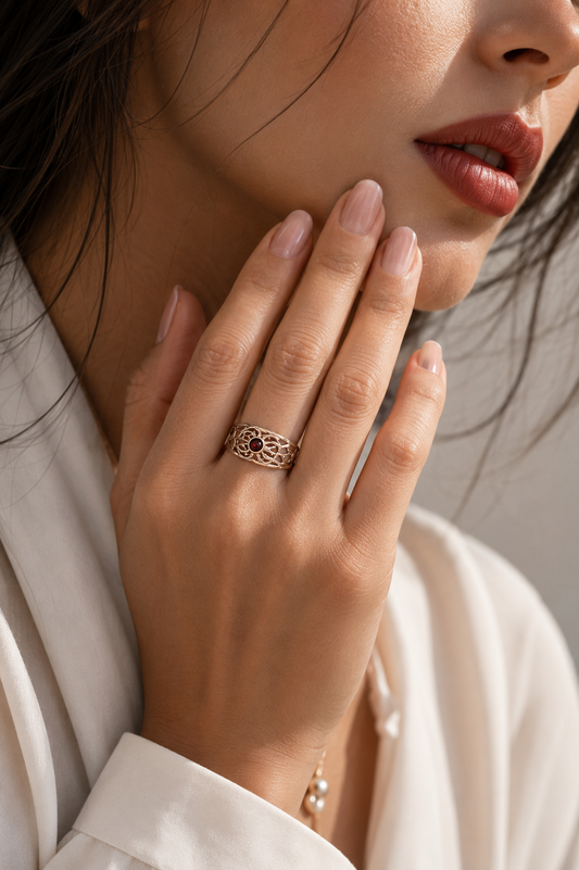 Amber Spider Web Ring