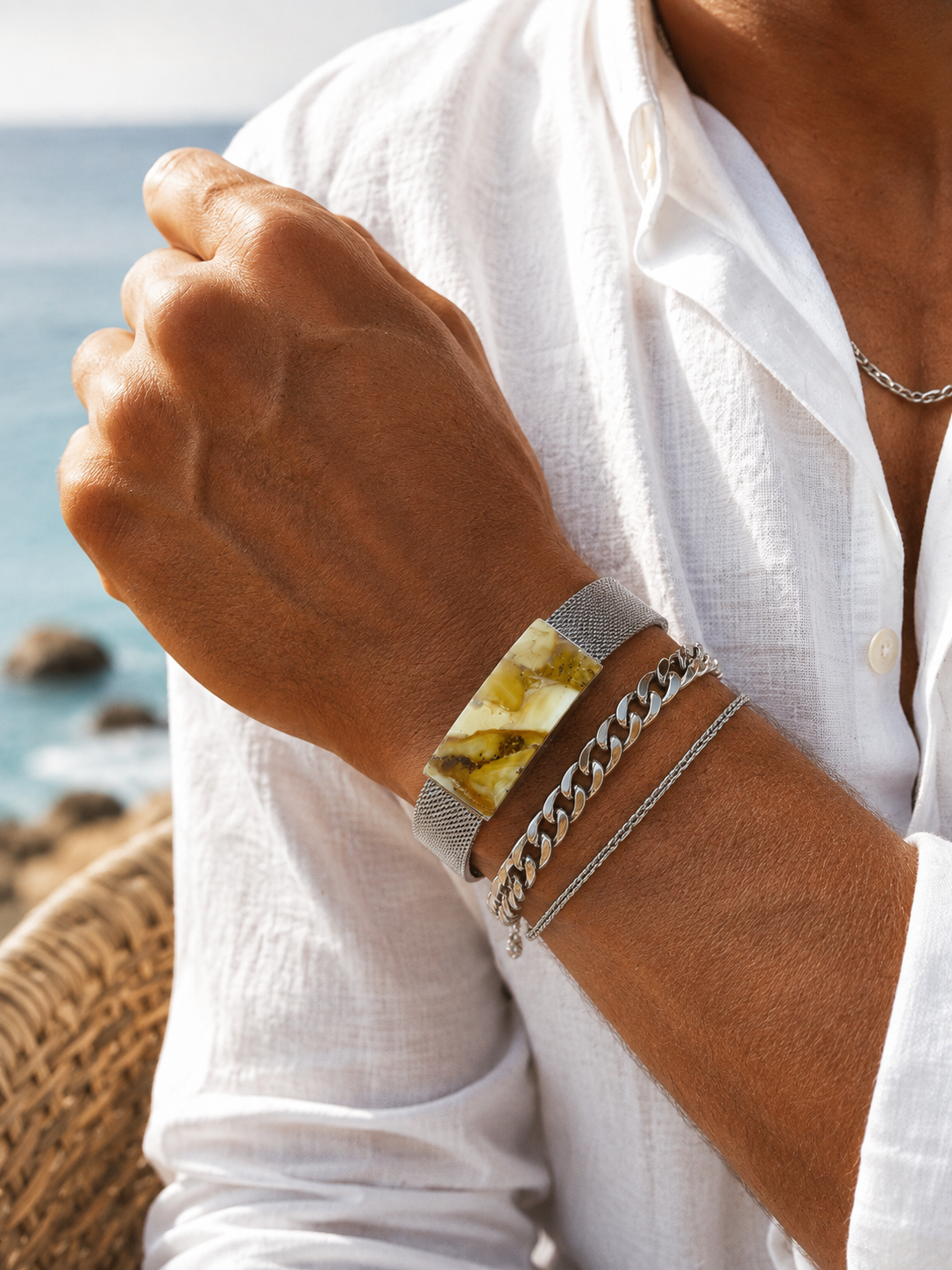 Men's Baltic Amber Steel Bracelet – Baltic Gentleman Ivory