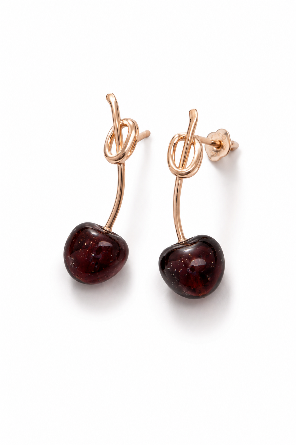 Cherry Glow Amber Stud Earrings