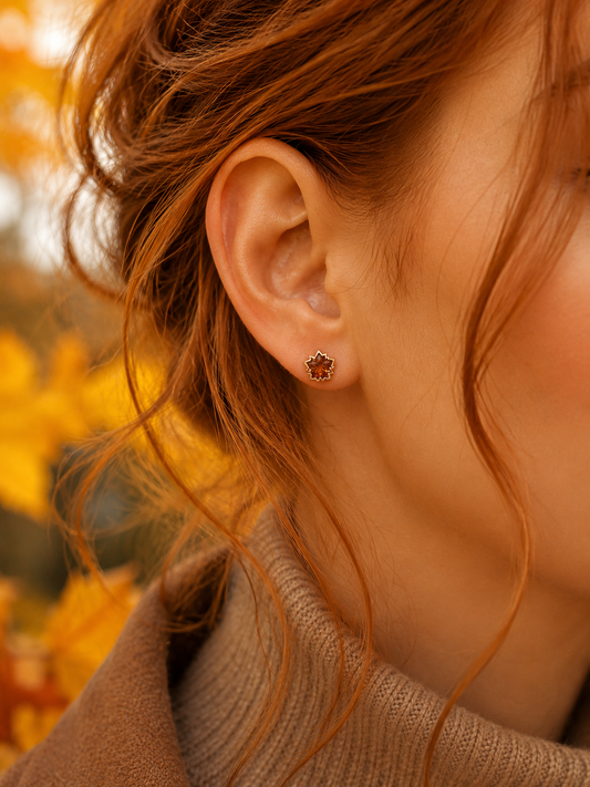 Maple Leaf Amber Stud Earrings