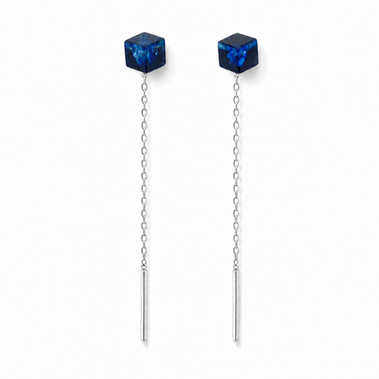 Green Cube Amber Threader Earrings