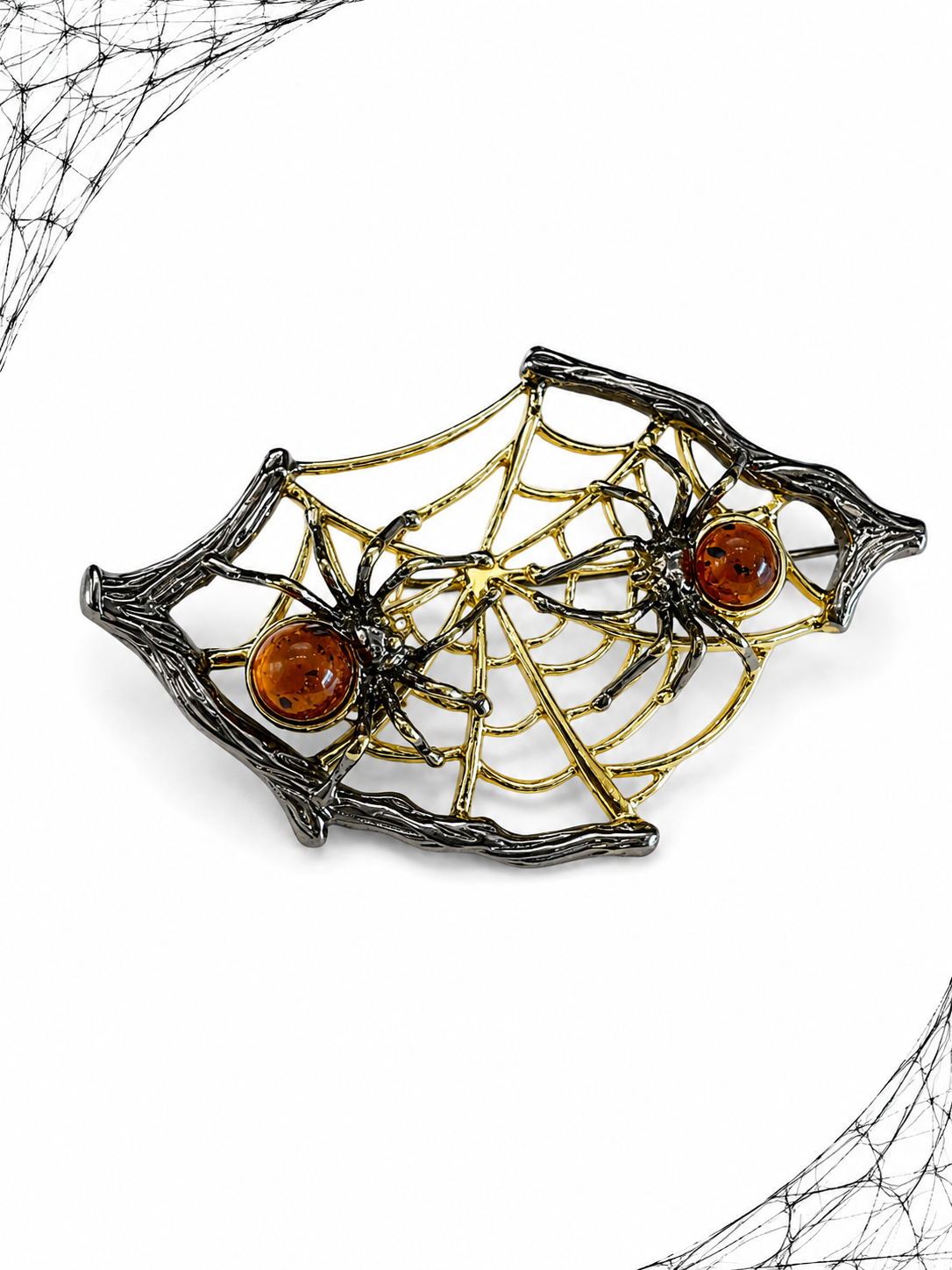 Spider Collection – Natural Baltic Amber Sterling Silver Brooch