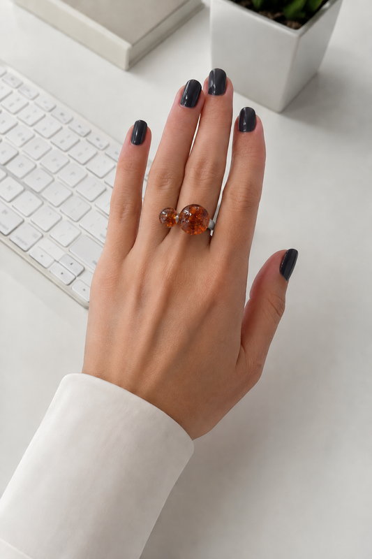 Kiss Cognac Amber Sphere Ring