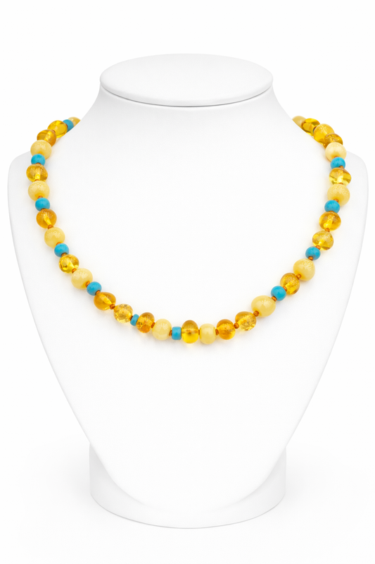 Baltic Amber Baby Necklace – Natural Raw Amber, Knotted Beads