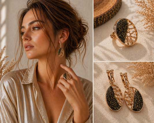 Modern Gold Set – Baltic Amber | Earrings & Ring