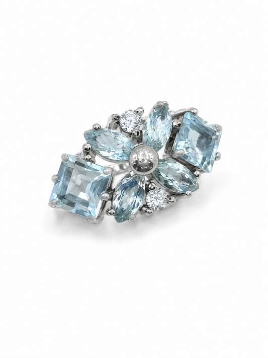 Blue Topaz Floral Ring