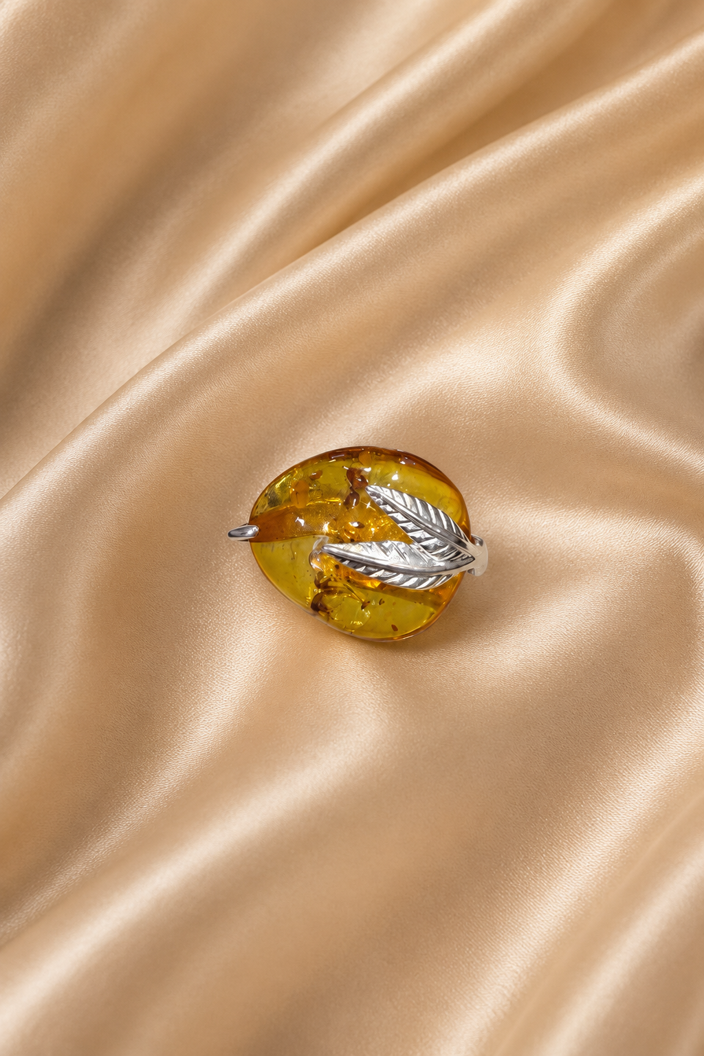 Baltic Amber Leaf Ring