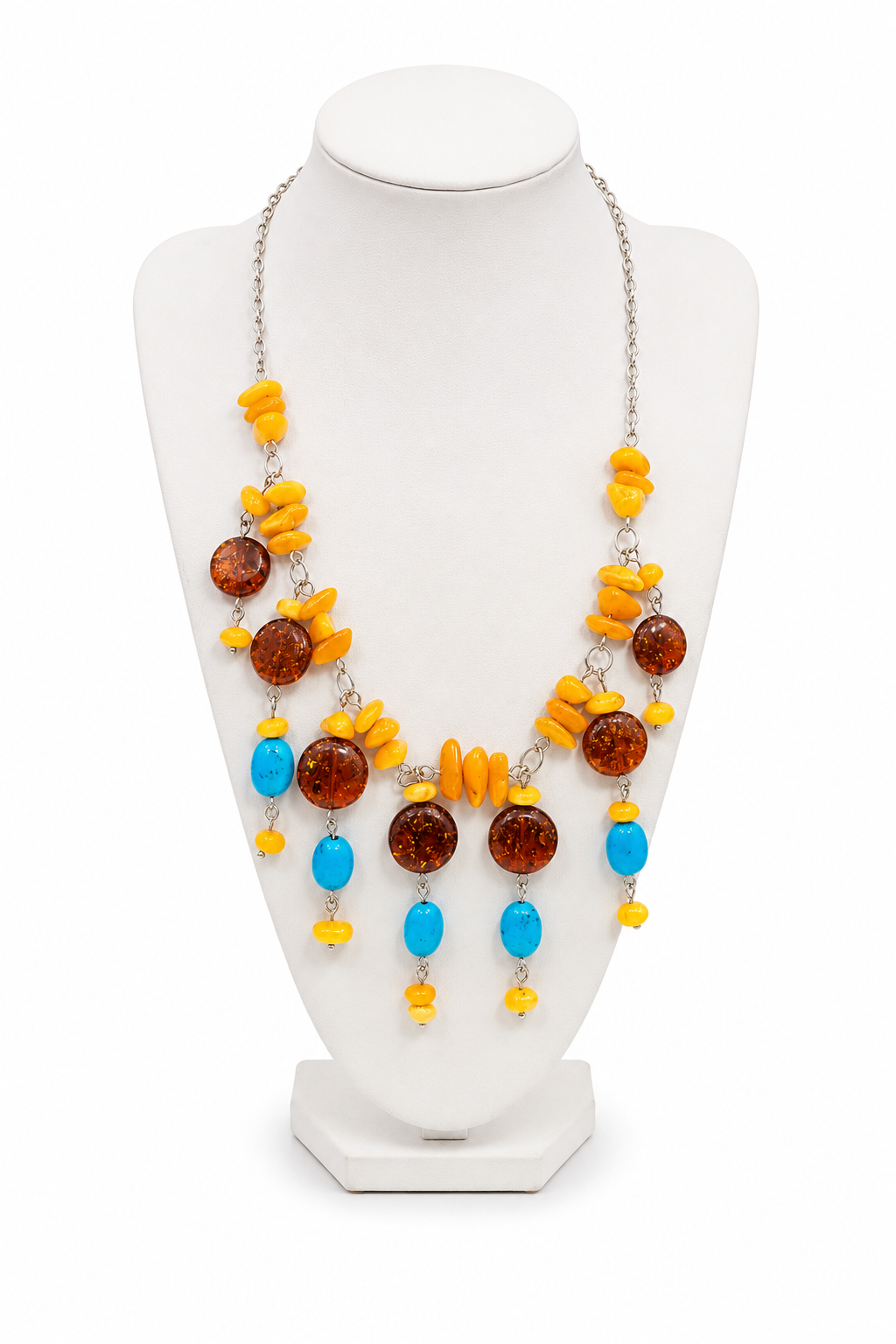Baltic Amber & Turquoise Cascade Necklace