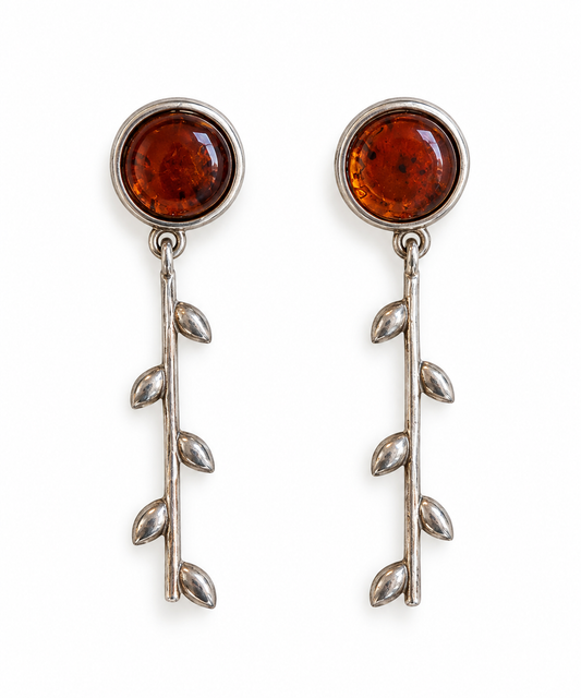 Amber Branch – Natural Baltic Amber Sterling Silver Stud Earrings