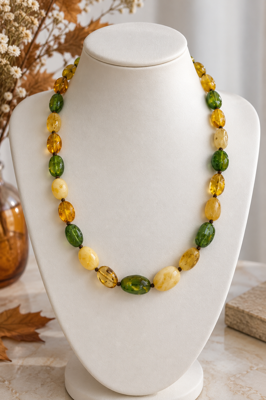 Baltic & Caribbean Amber – Multicolor Oval Bead Necklace