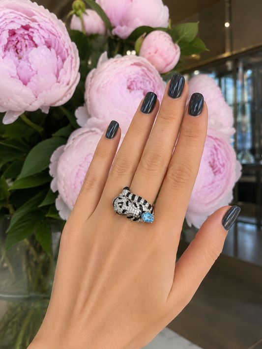 Animal Couture — Tiger Ring with Swiss Topaz & Swarovski Crystals