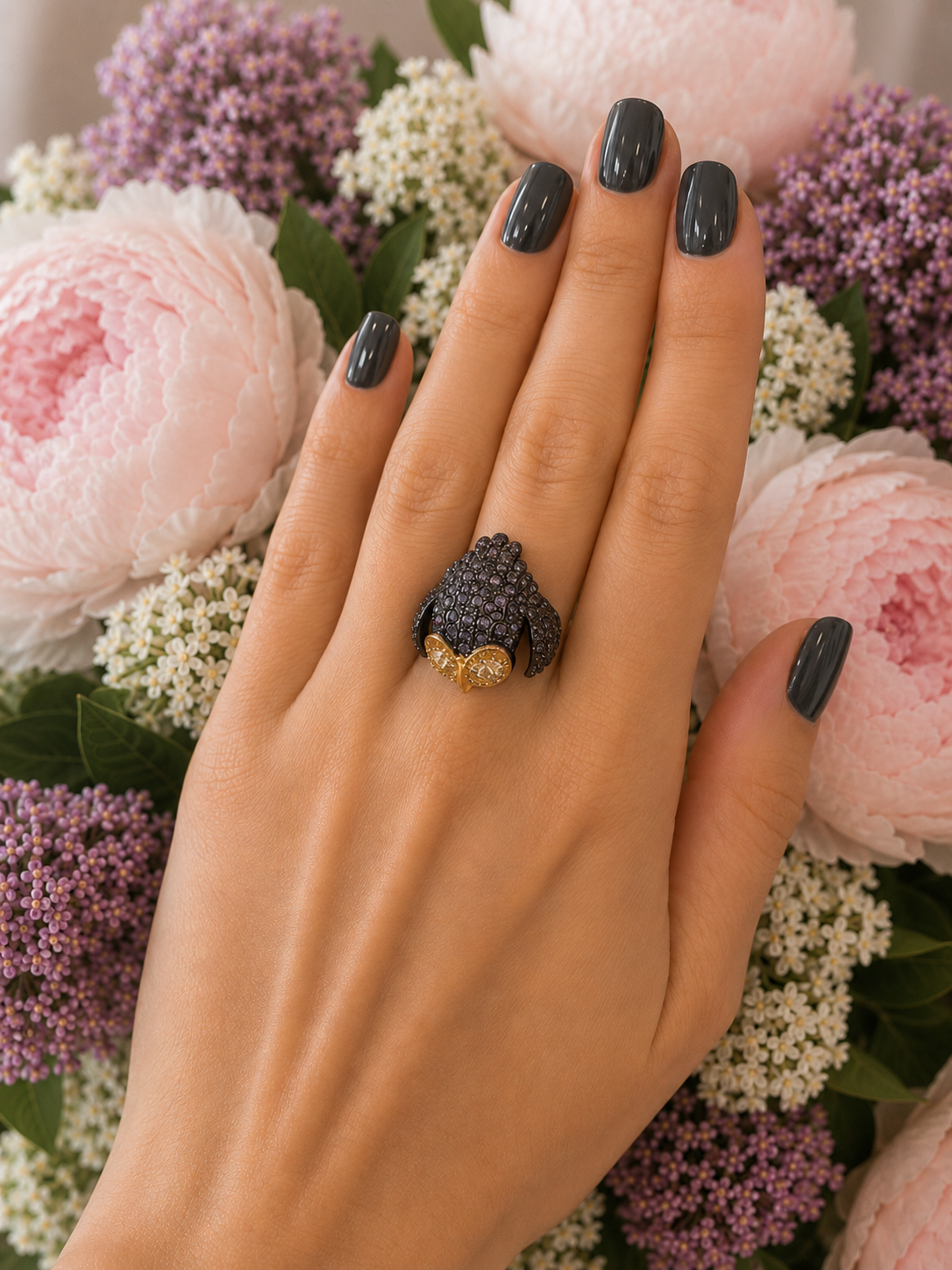 Animal Couture — Owl Ring with Swarovski Crystals