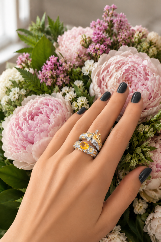 Animal Couture — Giraffe Designer Ring with Citrine & Swarovski Crystals