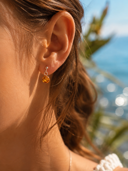 Amber Sphere Stud Earrings