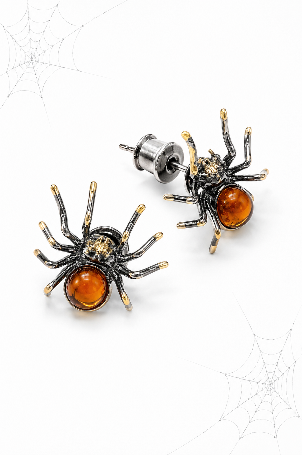 Amber Spider Stud Earrings