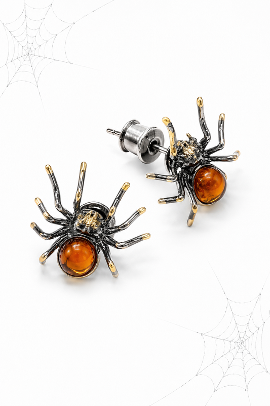 Amber Spider Stud Earrings