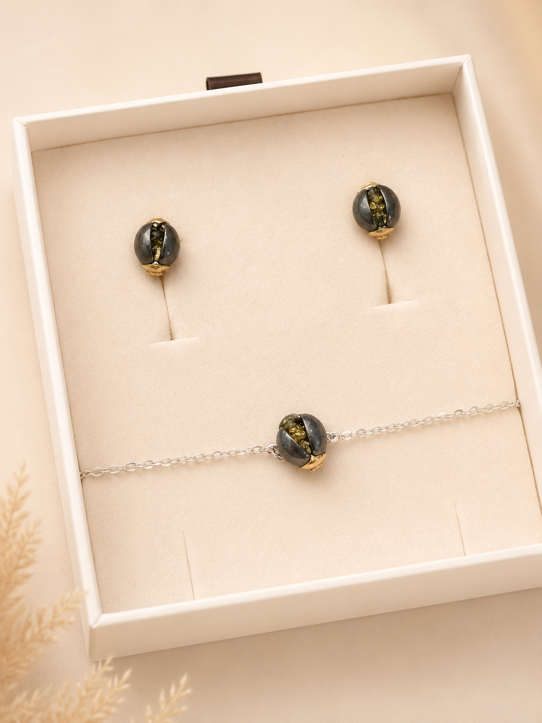 Scarab Collection — Baltic Amber Earrings & Bracelet Set