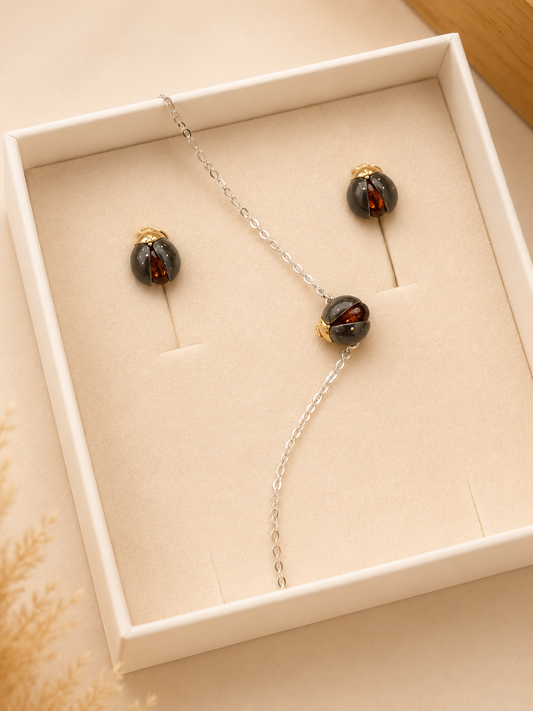Scarab Collection — Baltic Amber Earrings & Bracelet Set