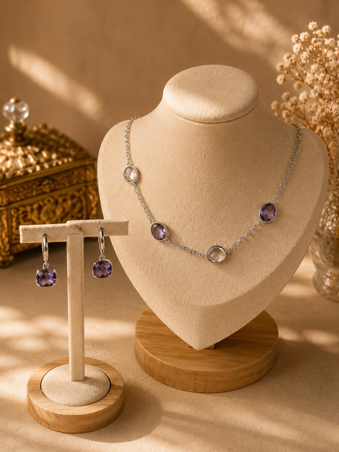 Amethyst Elegance — Necklace & Earrings Set