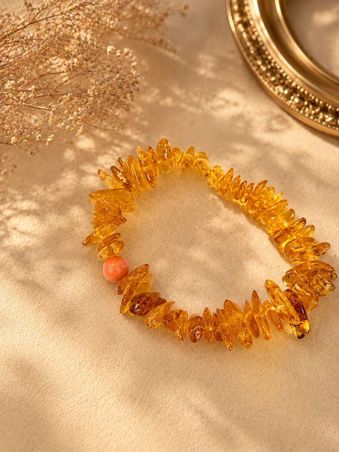 Baltic Amber & Rose Quartz Bracelet — Handmade