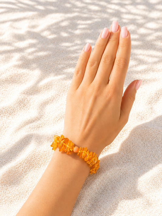 Baltic Amber & Rose Quartz Bracelet — Handmade