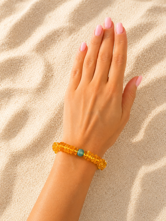 Baltic Amber & Blue Agate Bracelet — Handmade