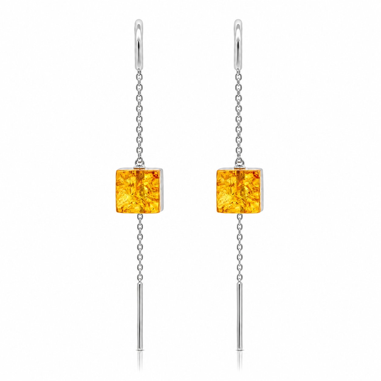 Baltic Amber Square Threader Earrings