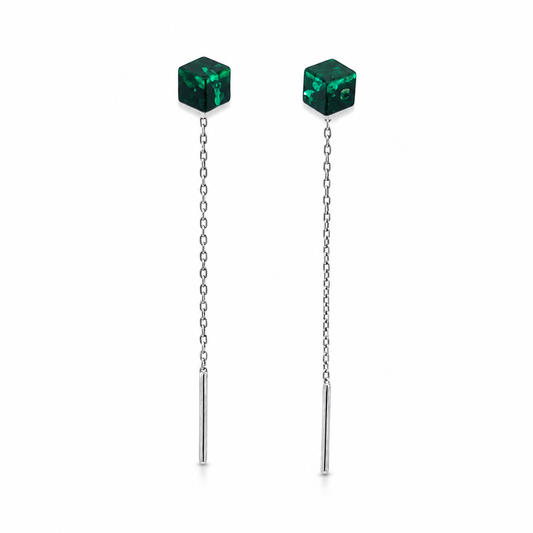 Green Cube Amber Threader Earrings