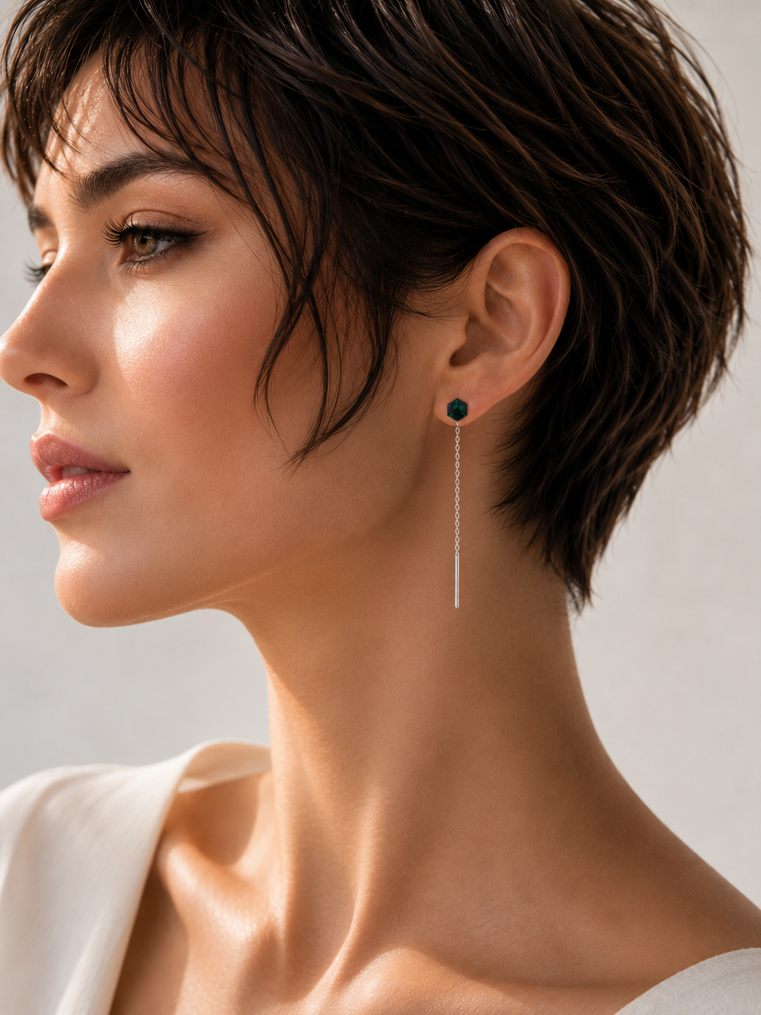 Green Cube Amber Threader Earrings