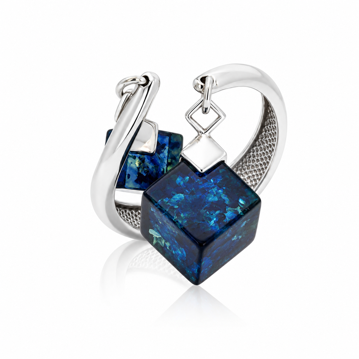 Blue Caribbean Amber Cube Ring