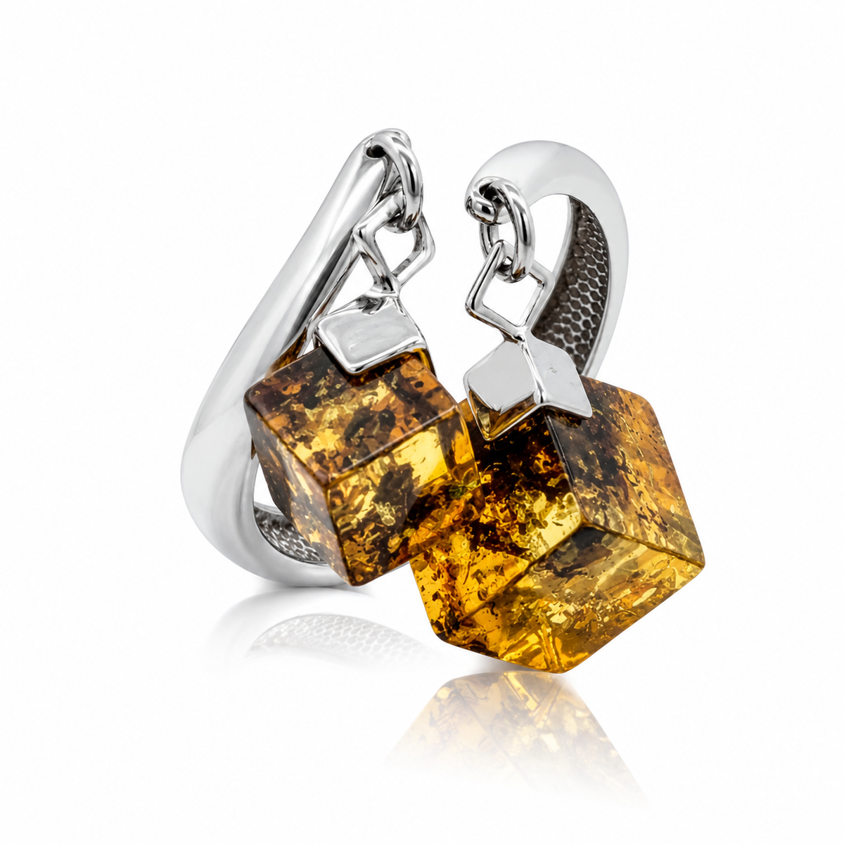 Geometric Baltic Amber Cube Ring