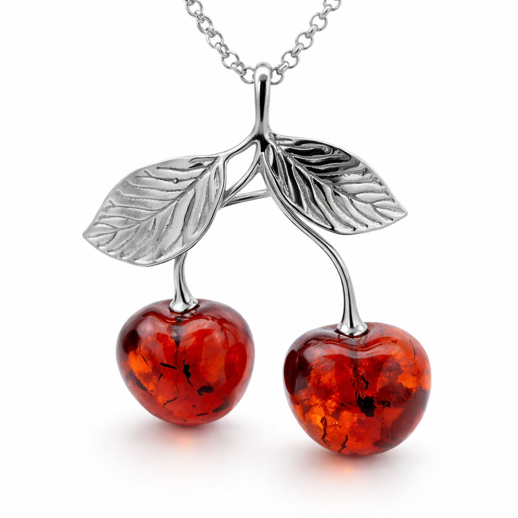 תליון סיכת דובדבן עם ענבר בלטית