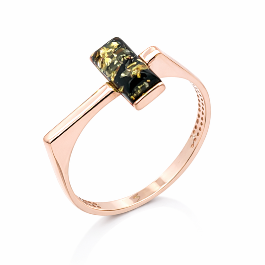 Minimalist Silver Ring with Natural Baltic Amber