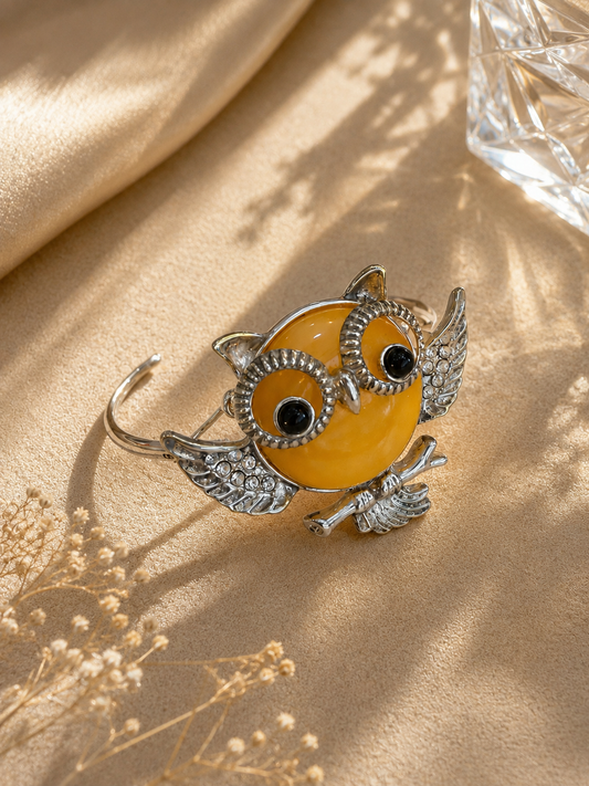 Owl Amber Bracelet – Sterling Silver