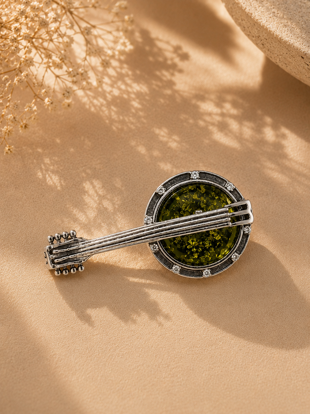 Balalaika Amber Brooch – Sterling Silver