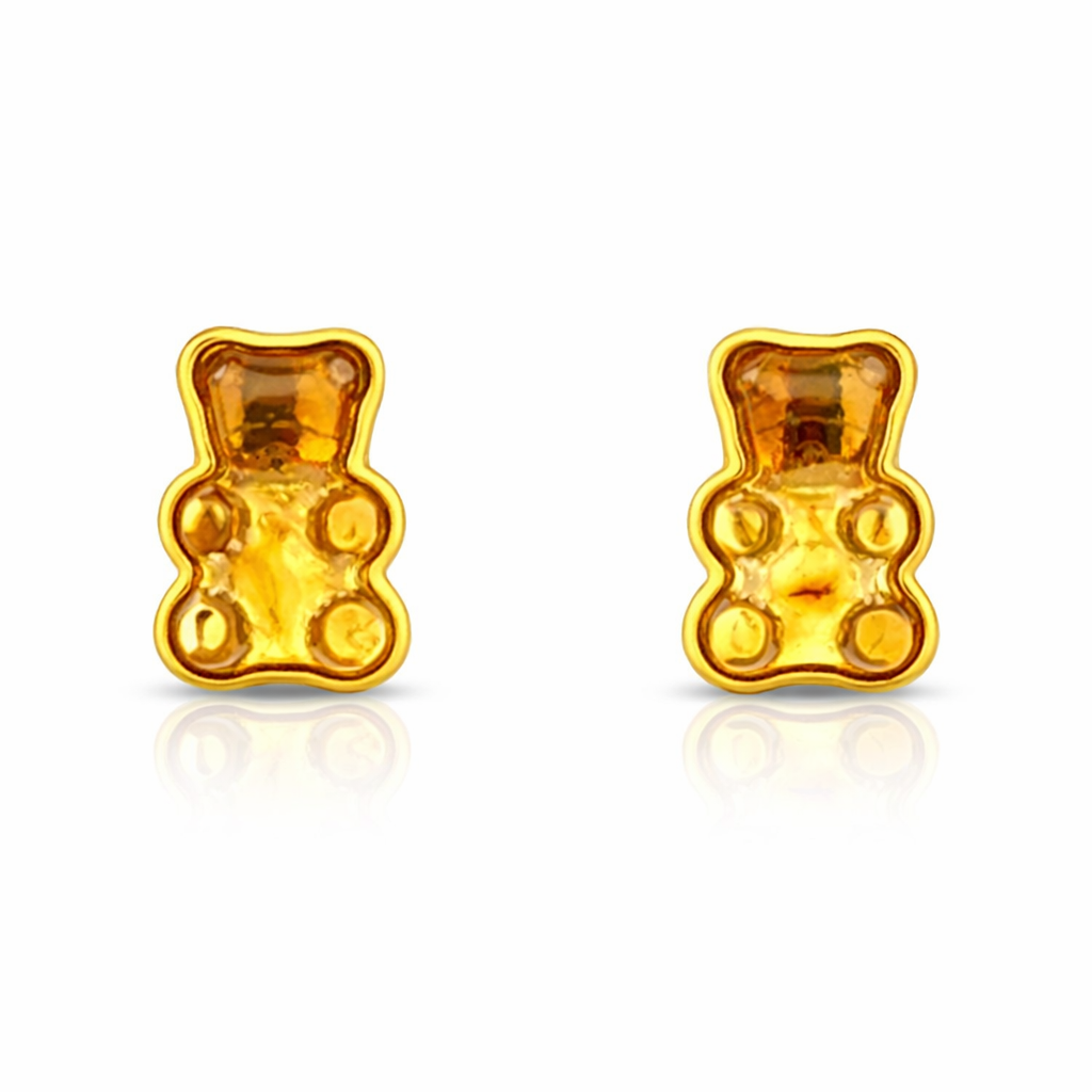 Amber Teddy Bear Earrings — “Sweet Charm”