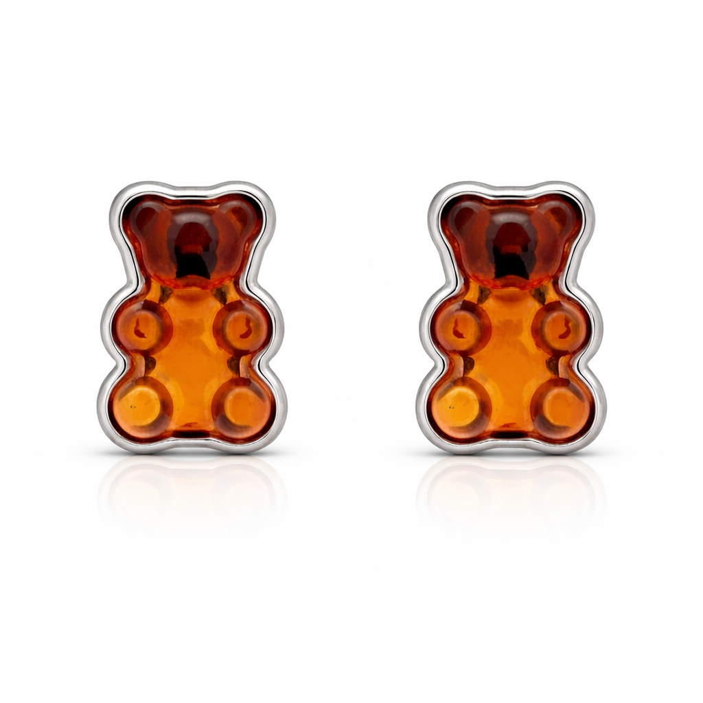 Amber Teddy Bear Earrings — “Sweet Charm”