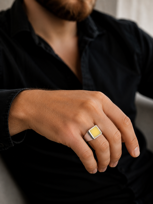 Men's Square Baltic Amber Ring – Baltic Gentleman Honey