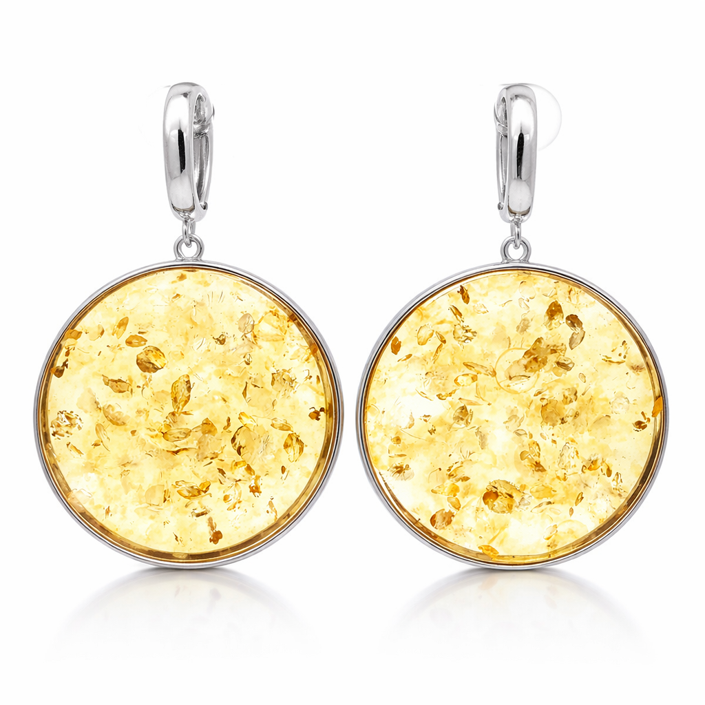 Amber Eclipse Earrings – Baltic Amber Silver