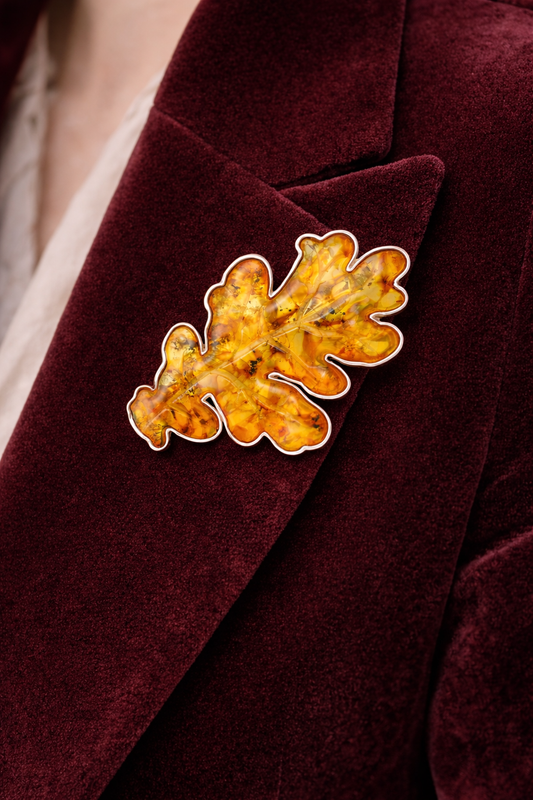 Oak Leaf Amber Brooch
