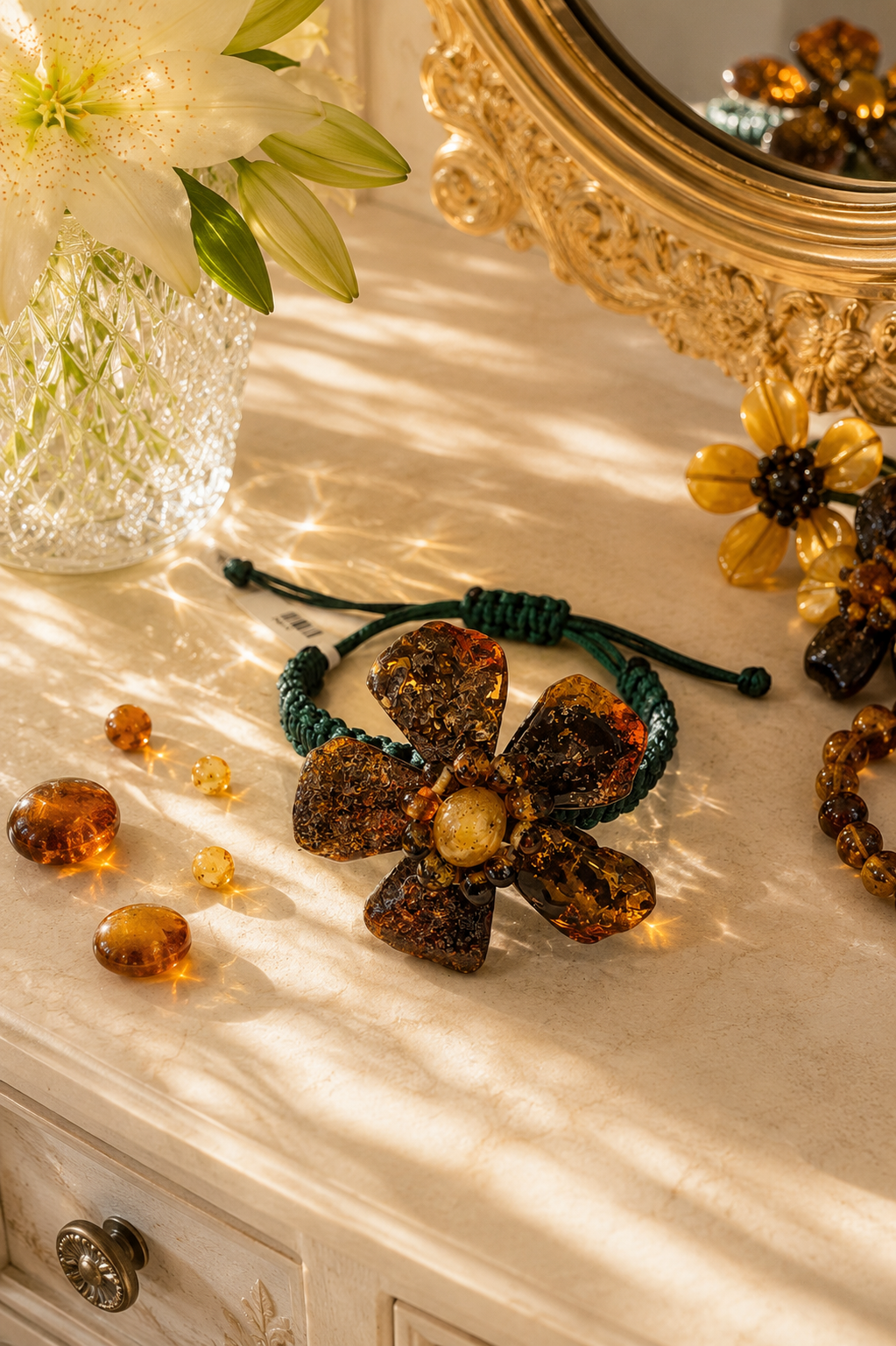 Raw Amber Flower Bracelet
