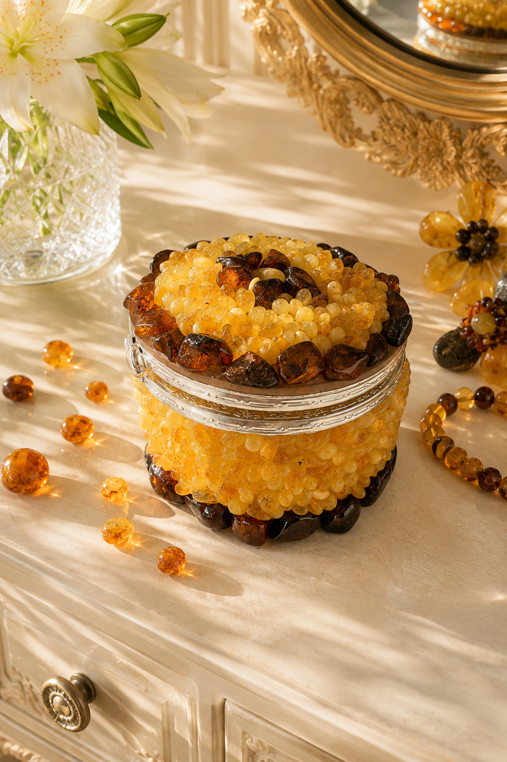 Baltic Amber Heart Jewelry Box