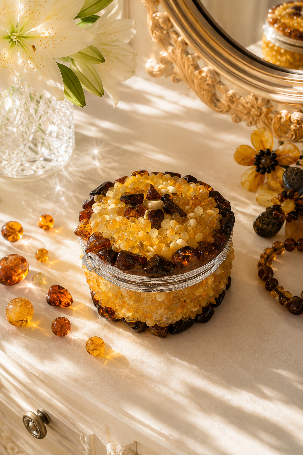 Baltic Amber Heart Jewelry Box