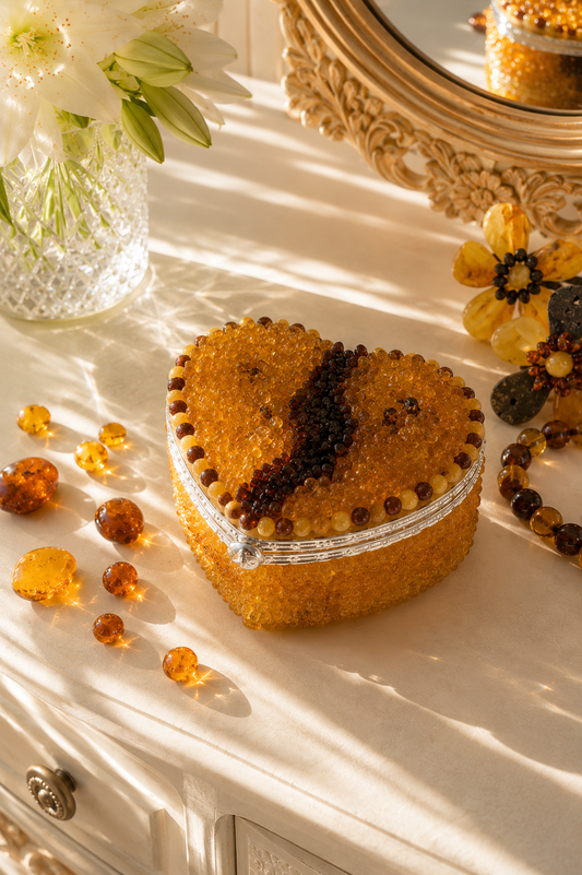 Baltic Amber Heart Jewelry Box