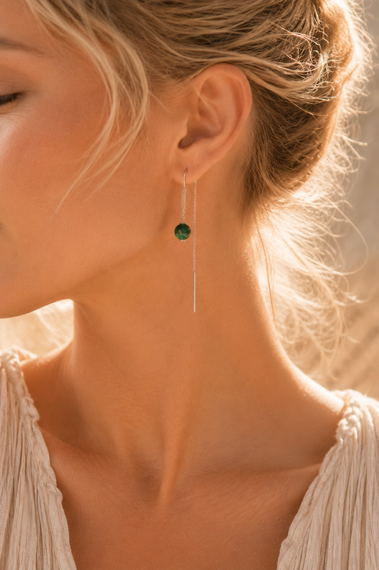 Green Amber Threader Earrings