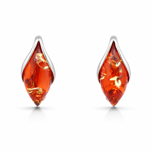 Snowdrop Collection Earrings 925 Sterling Silver Red Caribbean Amber Darvin