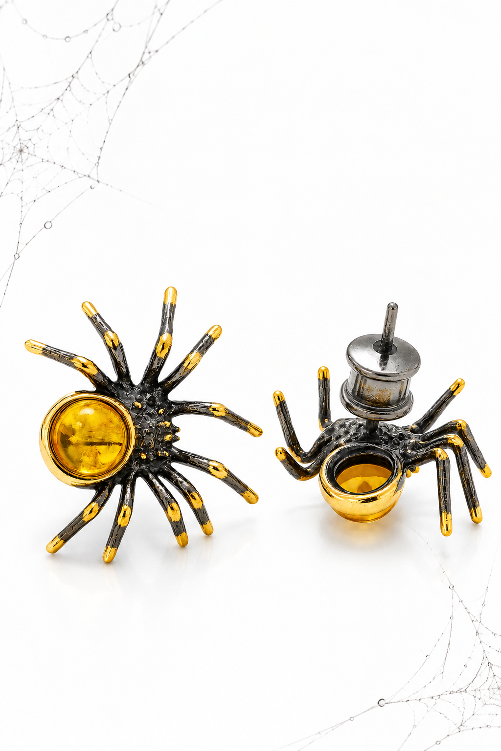 Amber Spider Stud Earrings