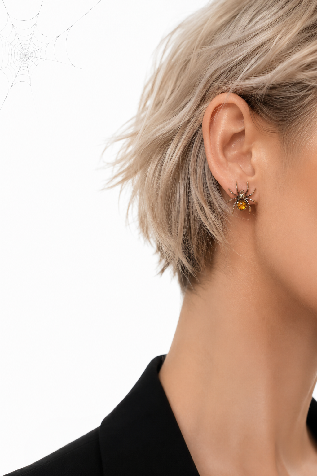 Amber Spider Stud Earrings