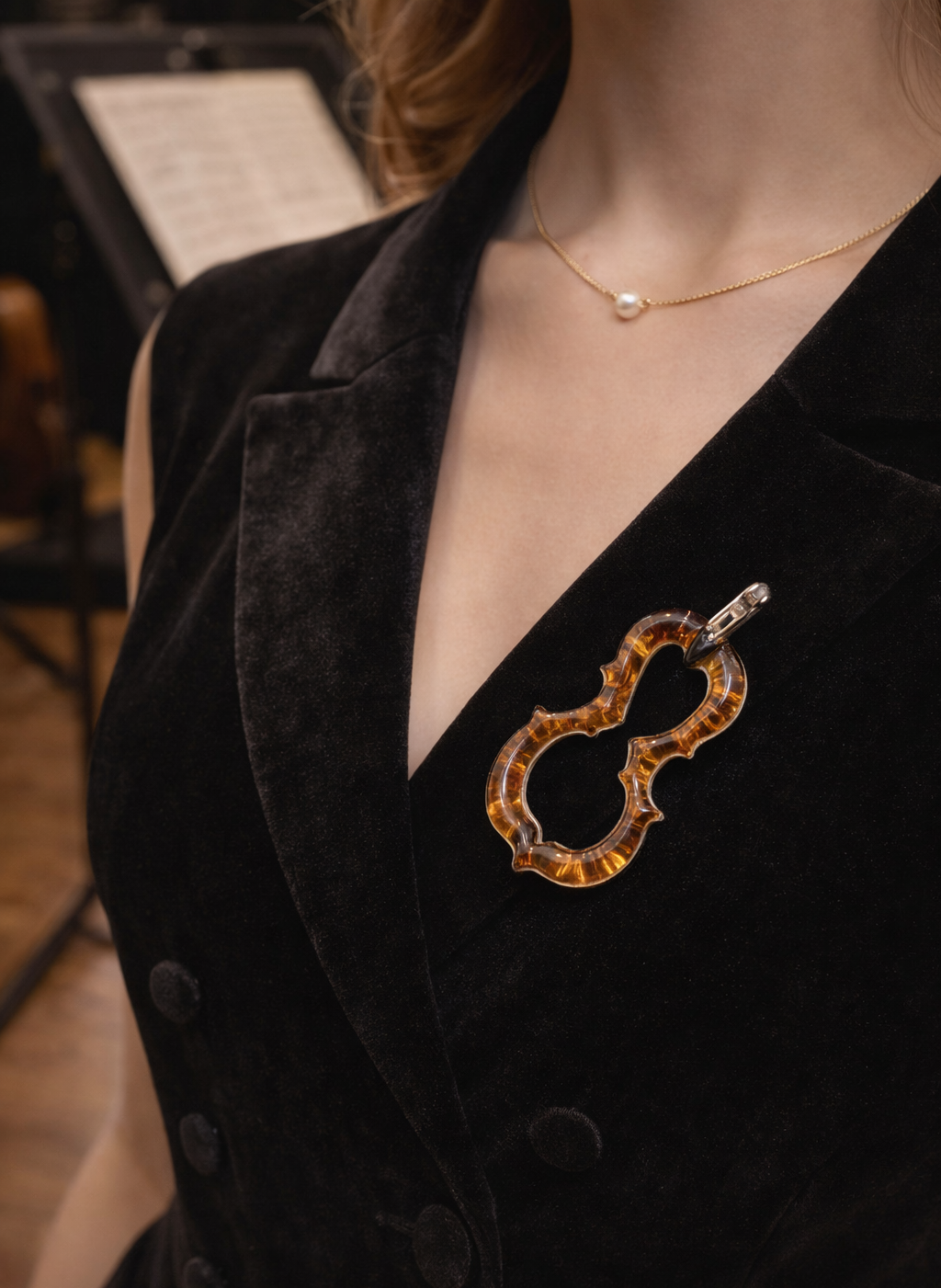Violin Baltic Amber Brooch