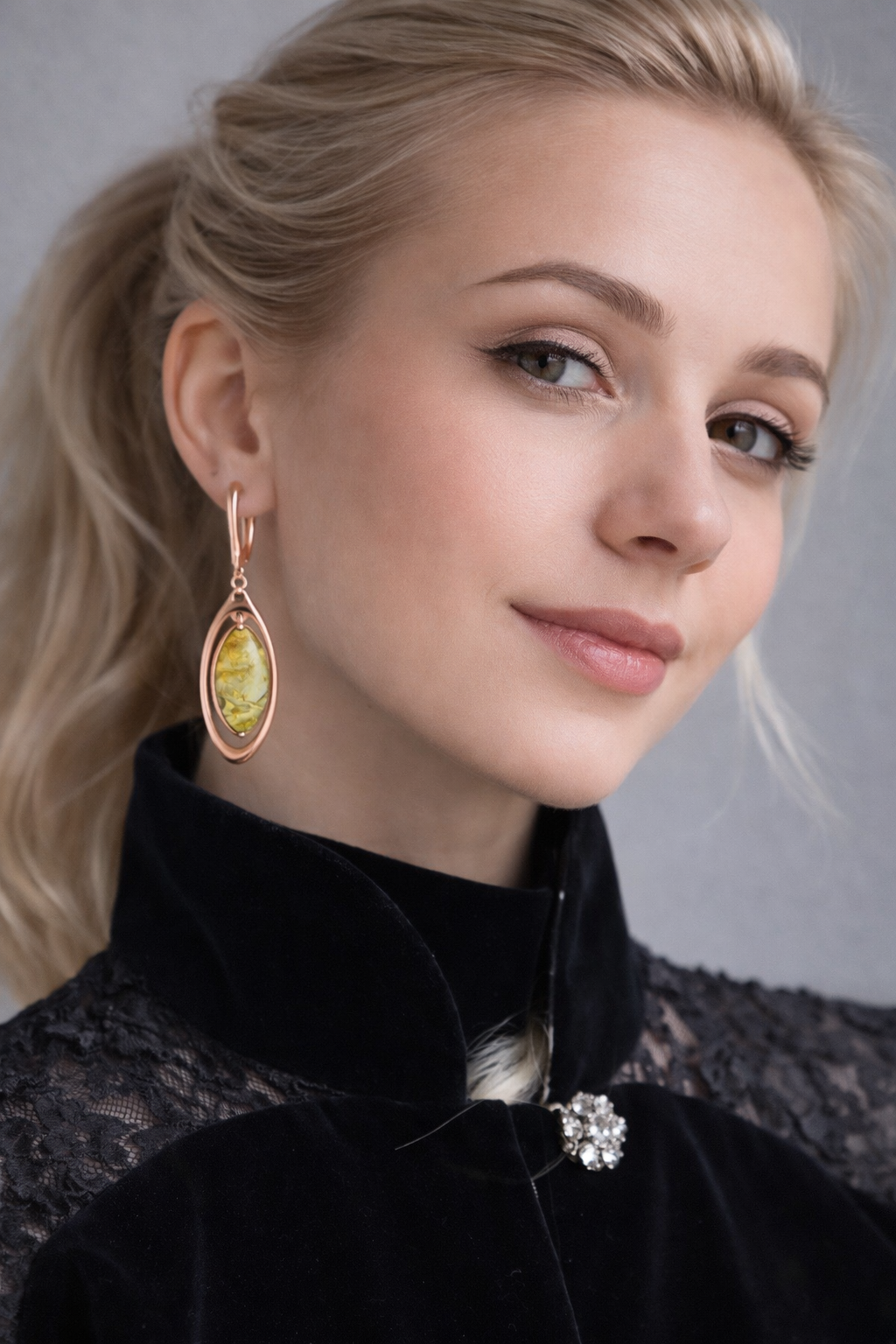 Elegant Oval — Amber Earrings